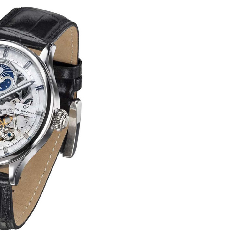Carl Von Zeyten Orologio Automatico Uomo – Cinturino In Pelle Nera, Cassa Acciaio, Quadrante Scheletrato (Mod. CVZ0008WH)