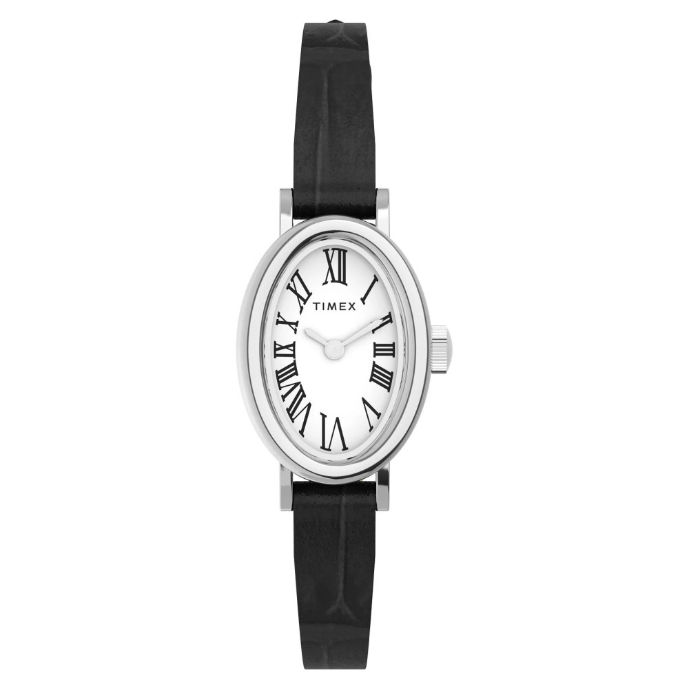 Timex TW2W78400 Cavatina Silver Black Leather Strap 19mm - zegarek damski 1