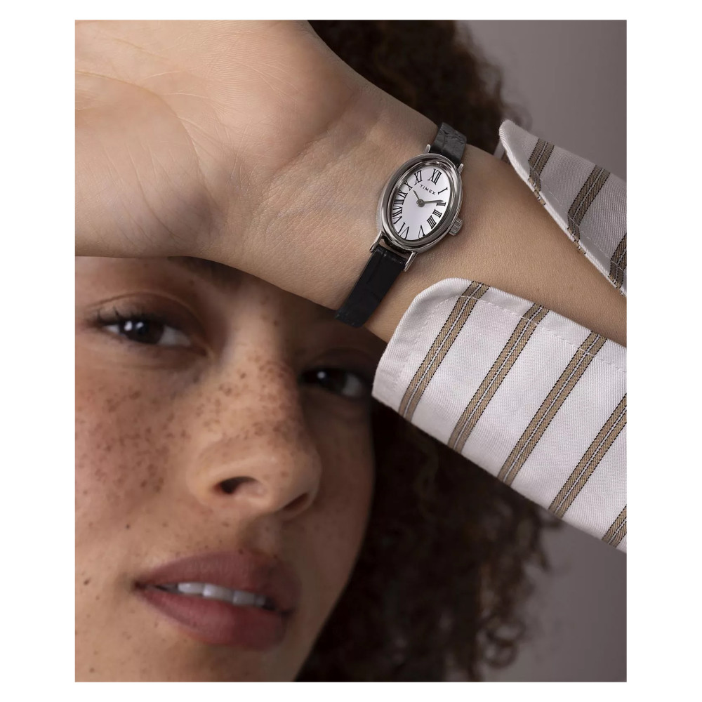 Timex TW2W78400 Cavatina Silver Black Leather Strap 19mm - zegarek damski 15