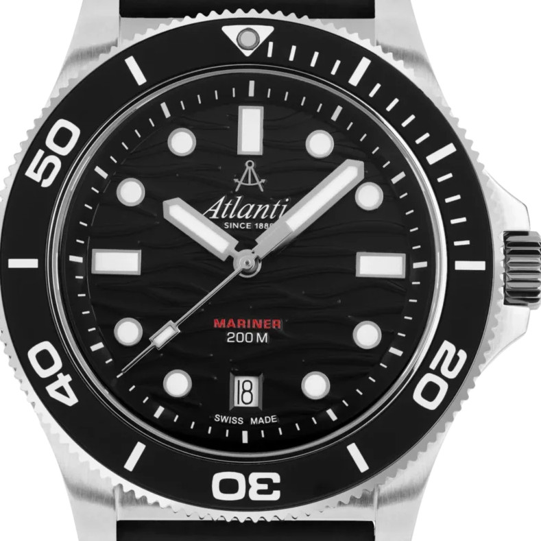 Atlantic 81371.41.69PU Mariner Quartz Wave Black on PU Strap - zegarek męski 2