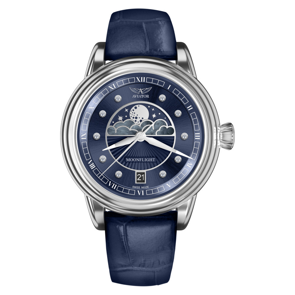 Aviator V.1.33.0.379.4 Douglas Moonflight Blue Diamonds - zegarek damski 1