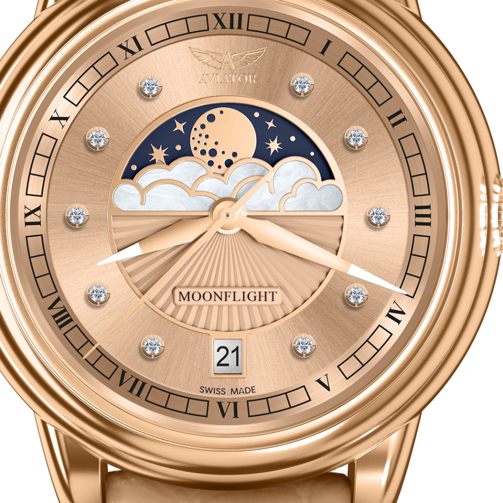 Aviator V.1.33.2.383.4 Douglas Moonflight Rose Gold Diamonds - zegarek damski 2