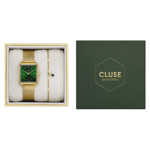 Cluse CG10317 Gift Box Mesh and Malachite Bracelet Gold Colour - zegarek damski