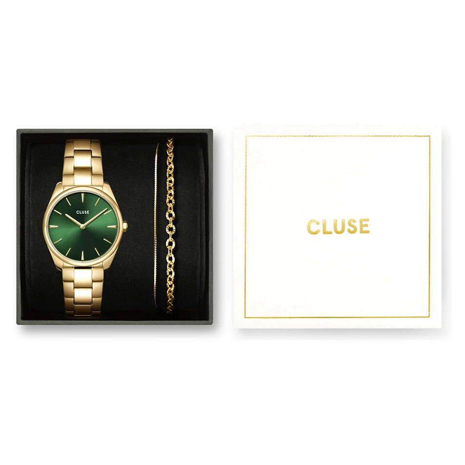 Cluse CG11201 Féroce Petite Steel Gold and Double Chain Bracelet Gift Box - zegarek damski 7
