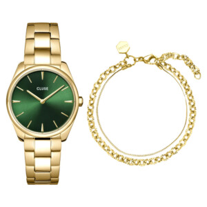 Cluse CG11201 Féroce Petite Steel Gold and Double Chain Bracelet Gift Box - zegarek damski