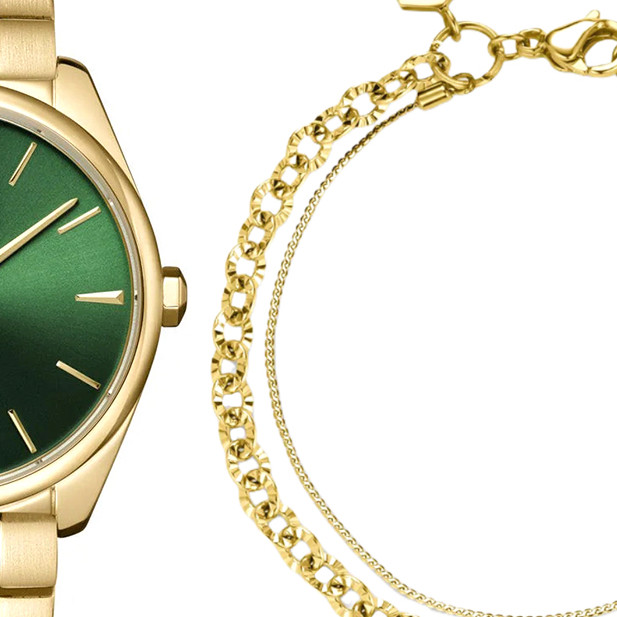 Cluse CG11201 Féroce Petite Steel Gold and Double Chain Bracelet Gift Box - zegarek damski 2