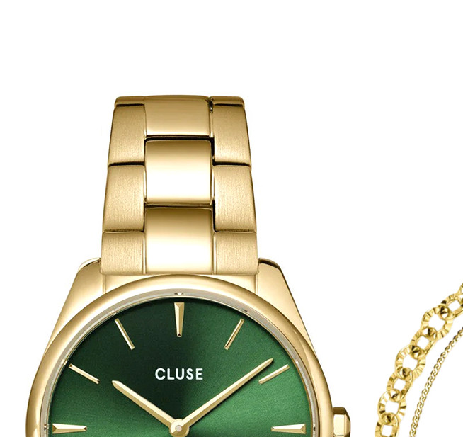 Cluse CG11201 Féroce Petite Steel Gold and Double Chain Bracelet Gift Box - zegarek damski 4