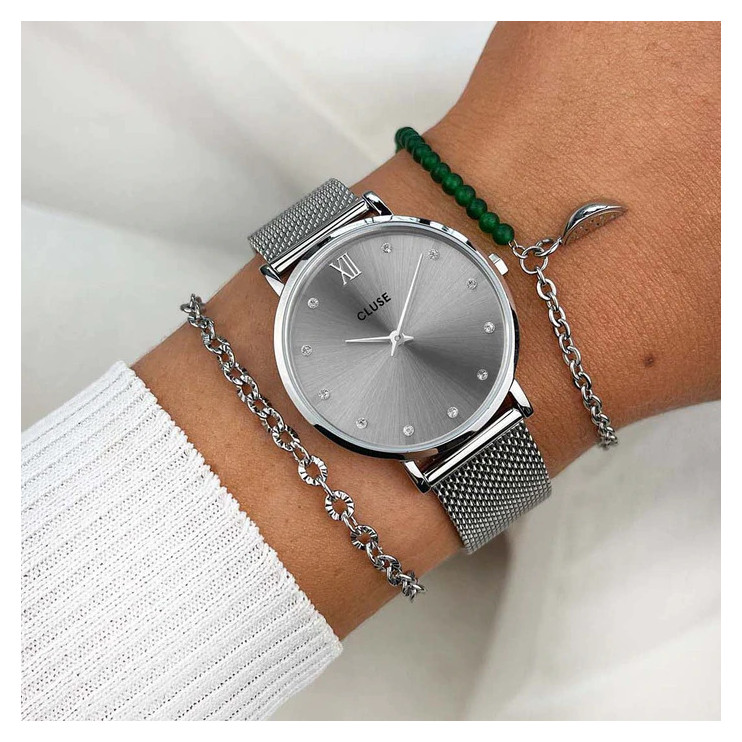 Cluse CW10203 Mesh Crystals Grey Silver Colour - zegarek damski 8