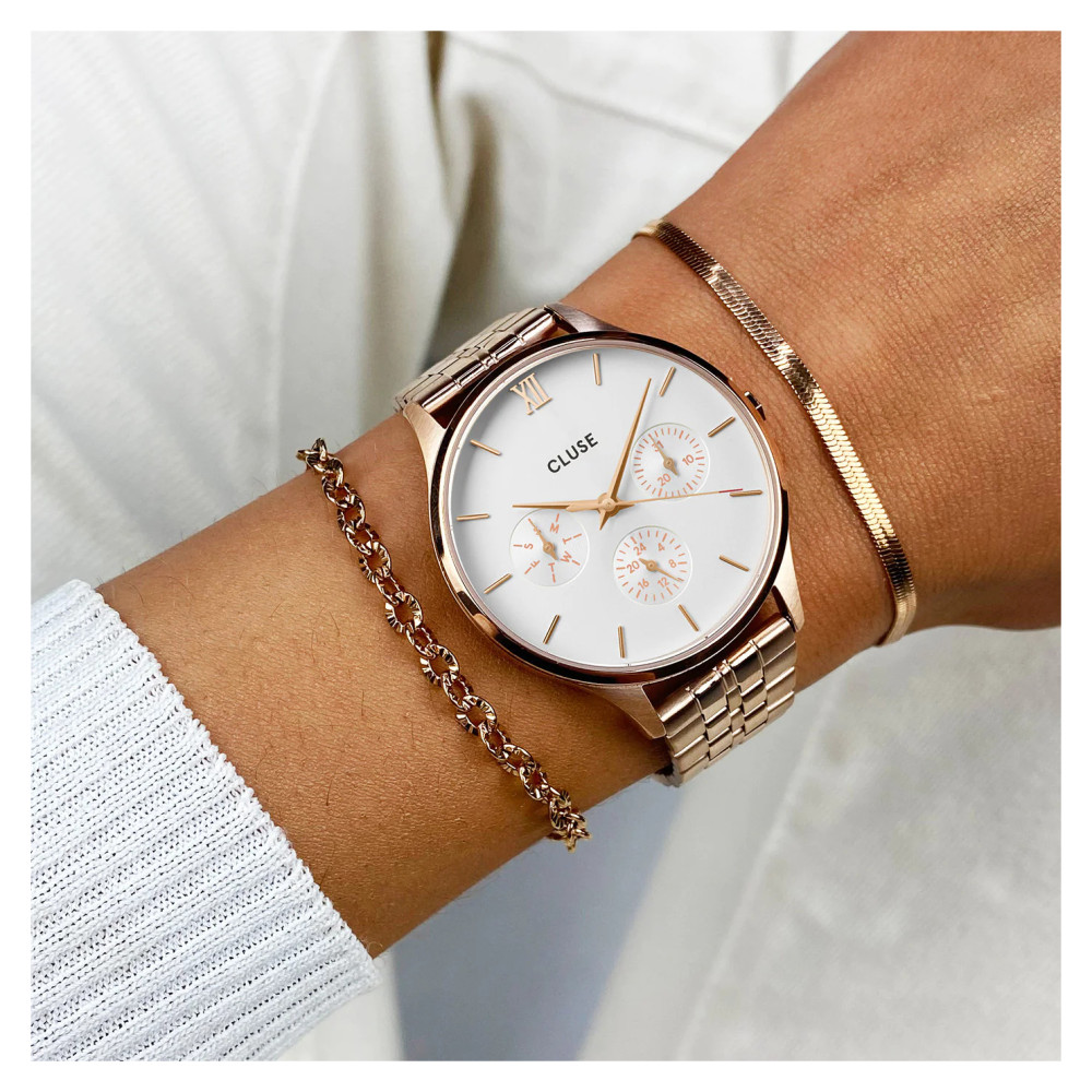 Cluse CW10702 Minuit Multifunction White/Rose Gold - zegarek damski 9