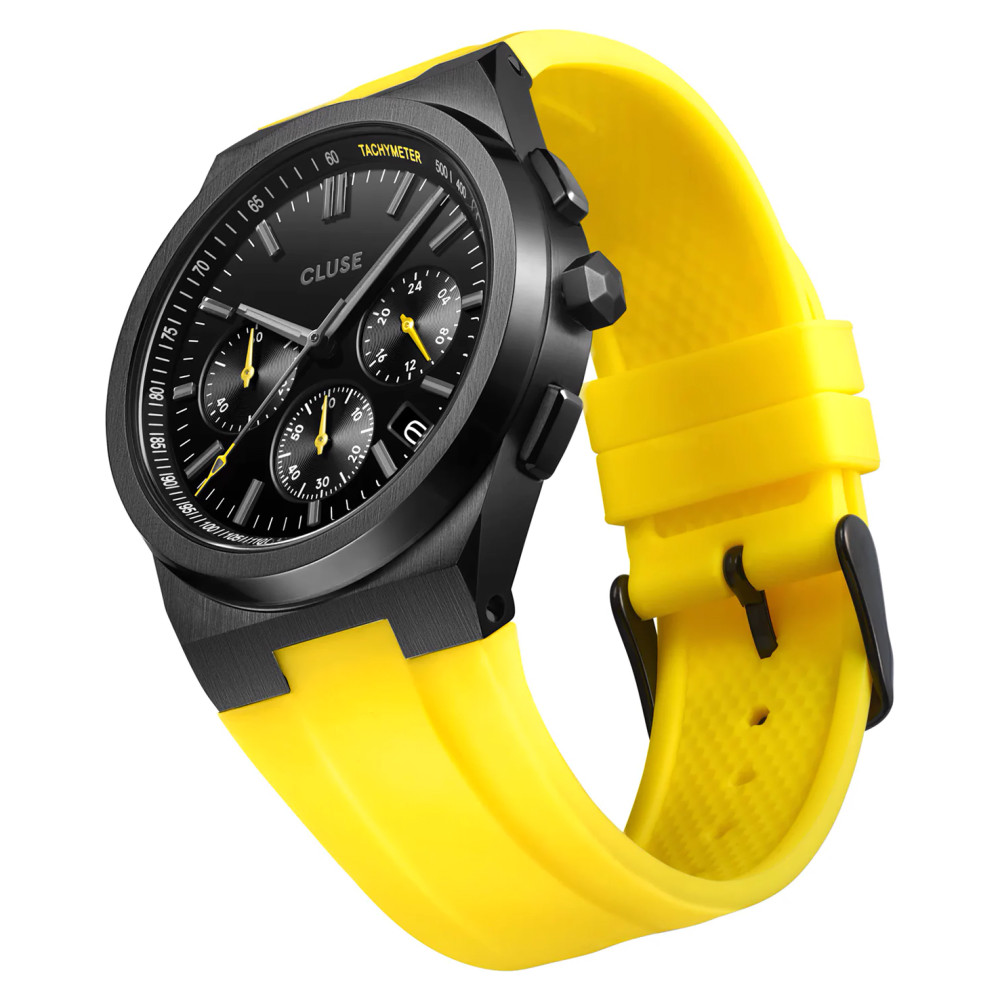Cluse CW20809 Vigoureux Chrono Silicone Yellow Black - zegarek męski 7