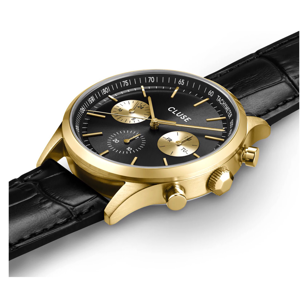 Cluse CW21004 Anthéor Multifunction Black Leather Gold - zegarek męski 7