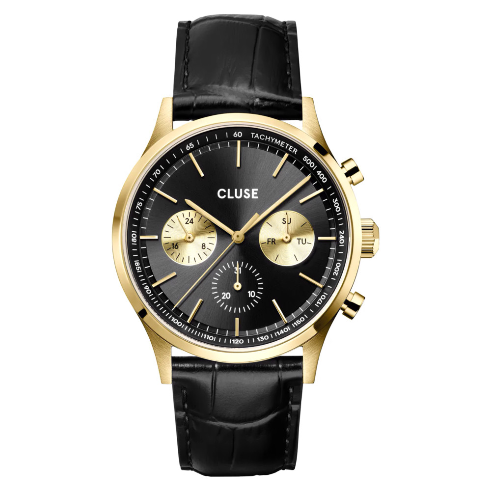 Cluse CW21004 Anthéor Multifunction Black Leather Gold - zegarek męski 1