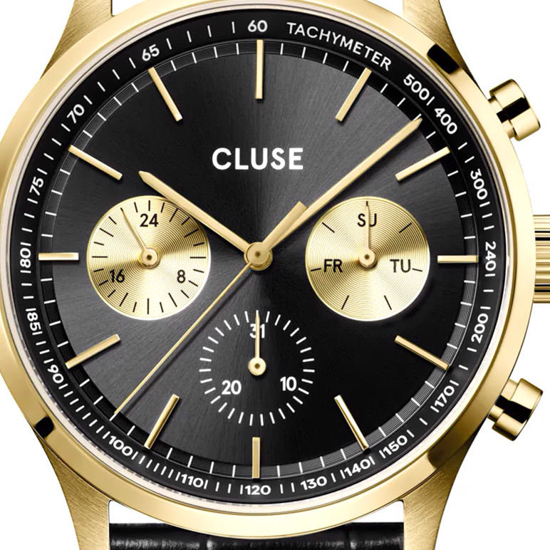 Cluse CW21004 Anthéor Multifunction Black Leather Gold - zegarek męski 2