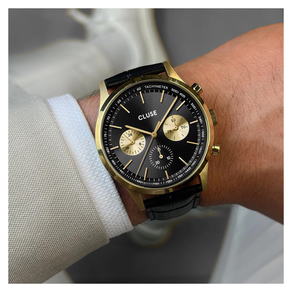 Cluse CW21004 Anthéor Multifunction Black Leather Gold - zegarek męski 9
