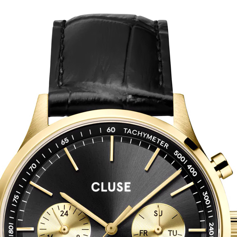 Cluse CW21004 Anthéor Multifunction Black Leather Gold - zegarek męski 3
