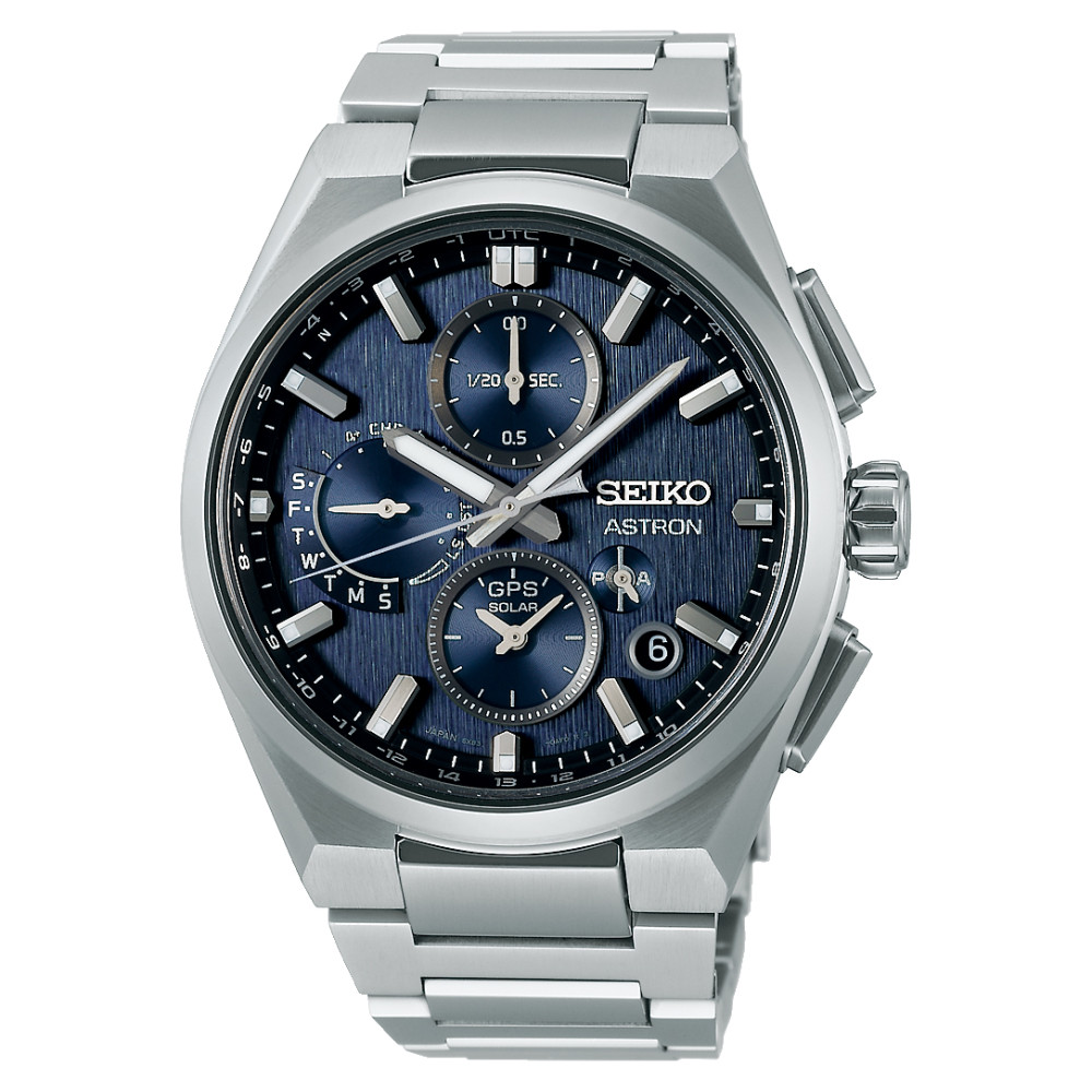 Seiko SSH161J1 Astron GPS Solar 5X Dual-Time Chronograph Blue 42mm - zegarek męski 1