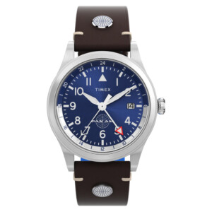 Timex TW2W97300 Waterbury GMT x Pan Am® Brown Leather Strap 39mm - zegarek męski