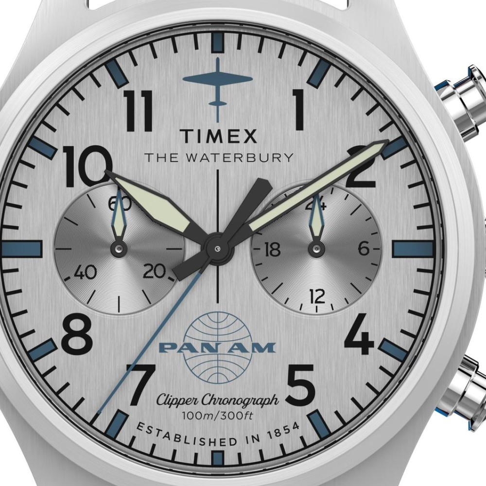 Timex TW2Y38700 Timex x Pan Am® Waterbury Ace Chronograph 41mm Leather Strap Watch - zegarek męski 2