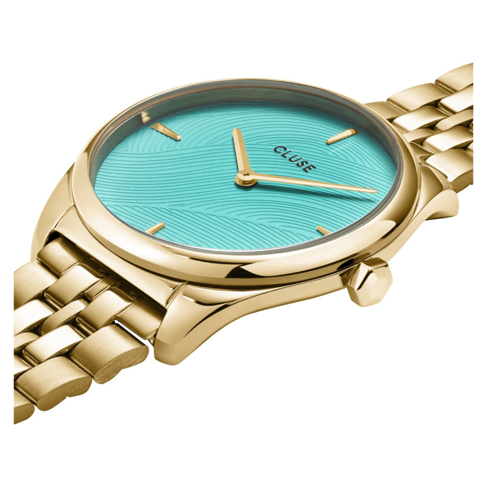 Cluse CW11220 Féroce Petite Steel Leaf Texture Pool Blue/Gold - zegarek damski 7