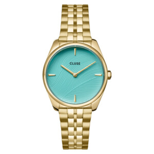 Cluse CW11220 Féroce Petite Steel Leaf Texture Pool Blue/Gold - zegarek damski