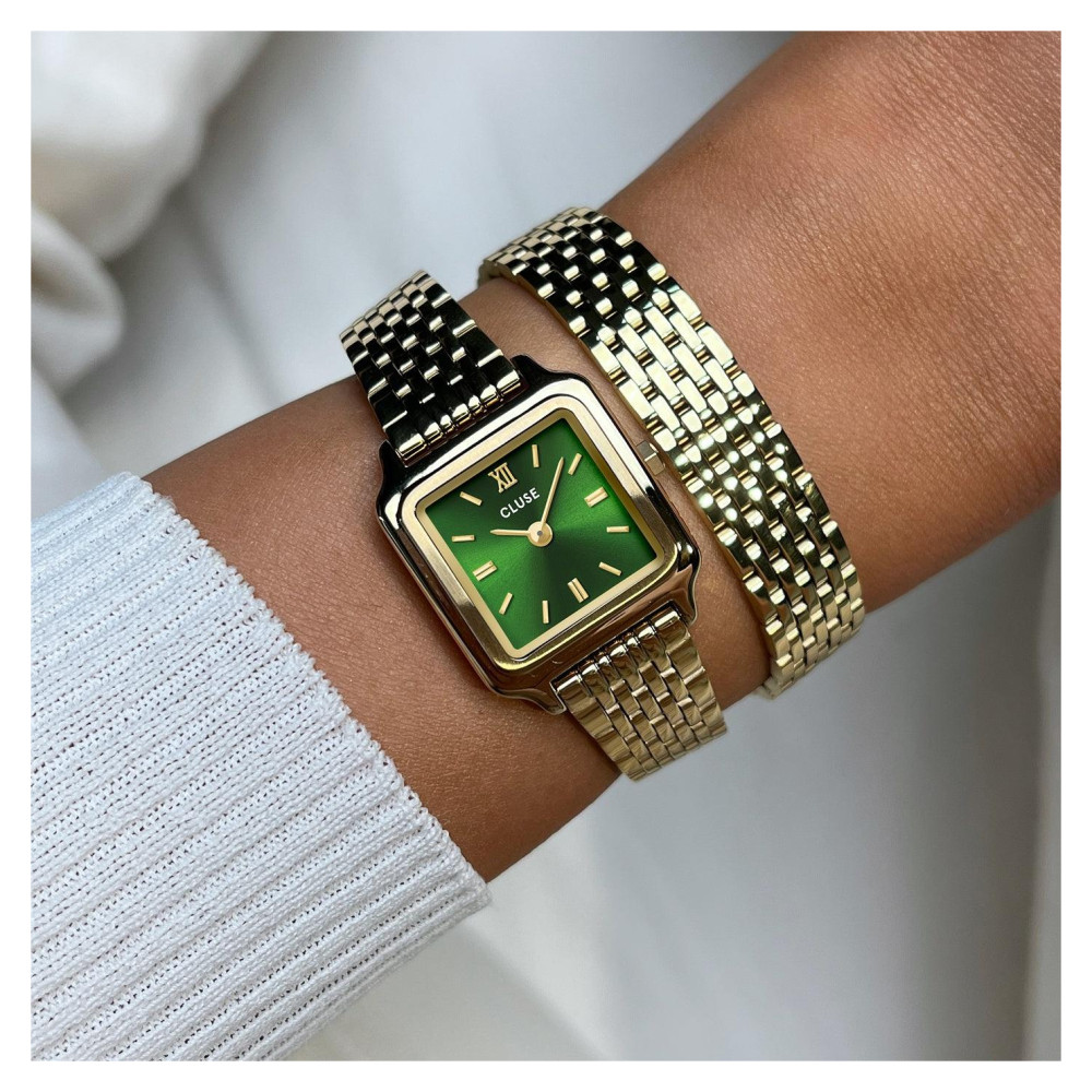 Cluse CW15504 Gracieuse Mini Double Steel Forest Green Gold - zegarek damski 9