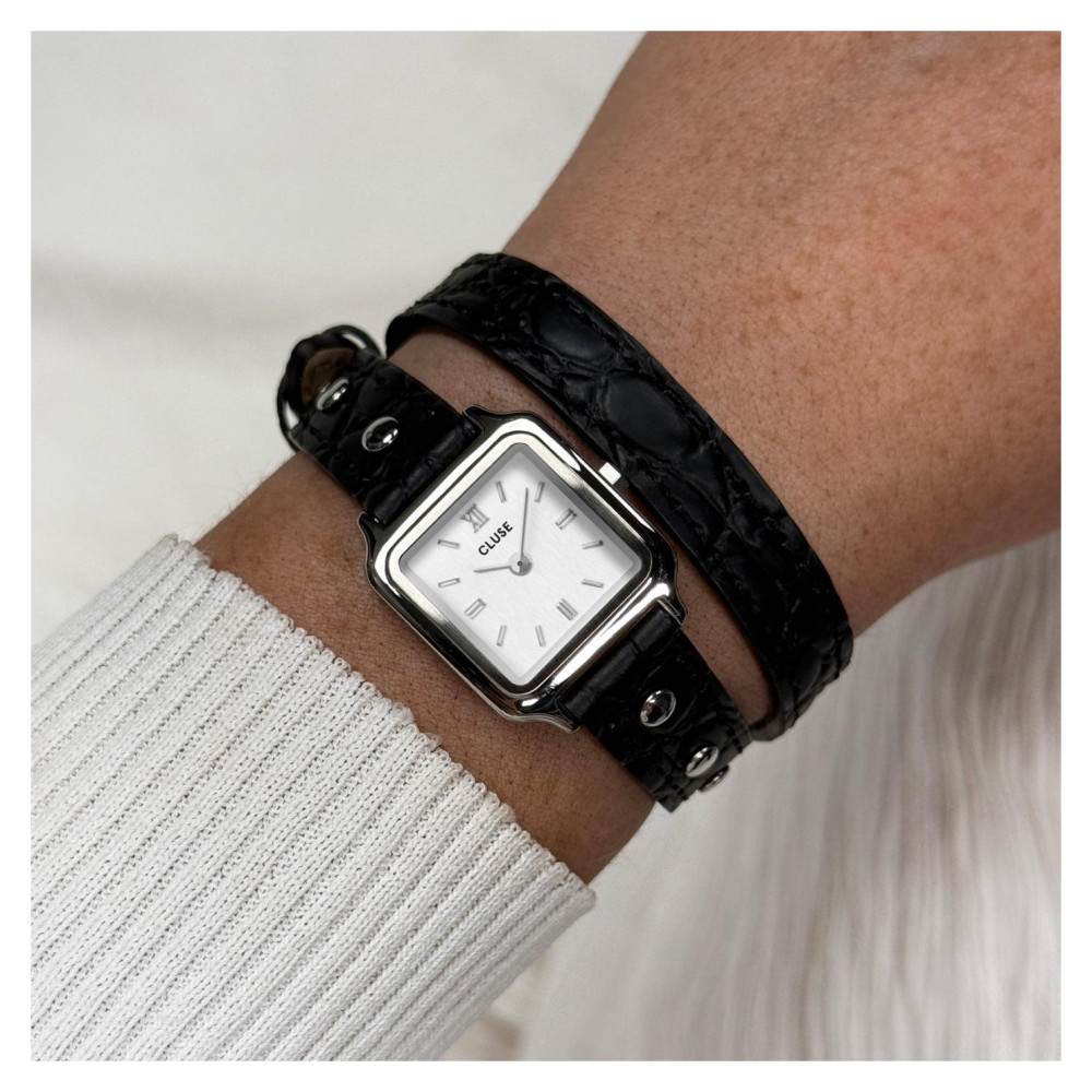 Cluse CW15508 Gracieuse Mini Double Leather Black Studs Silver - zegarek damski 9