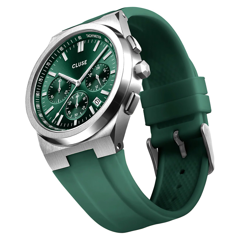 Cluse CW20808 Vigoureux Chrono Silicone Green Silver - zegarek męski 7