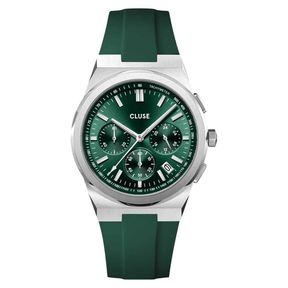 Cluse CW20808 Vigoureux Chrono Silicone Green Silver - zegarek męski 1