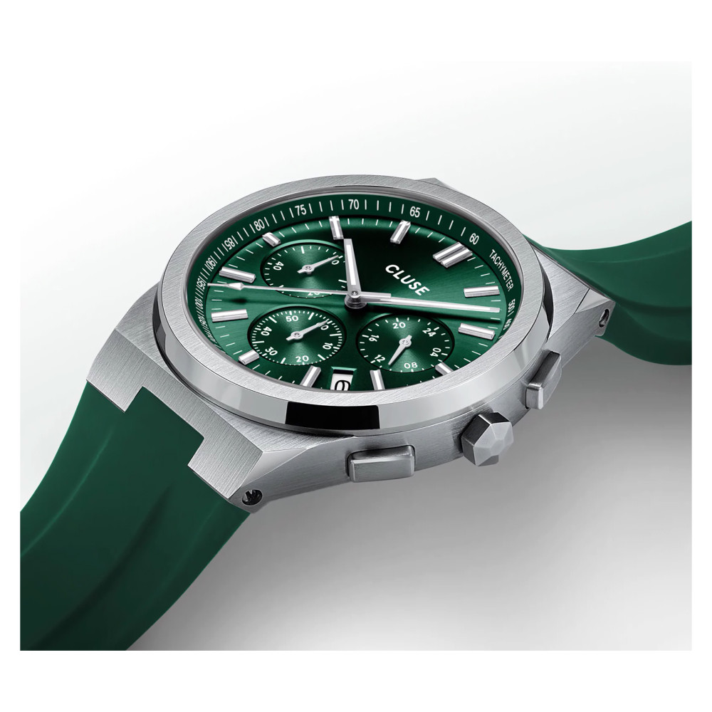 Cluse CW20808 Vigoureux Chrono Silicone Green Silver - zegarek męski 8
