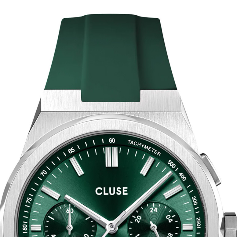Cluse CW20808 Vigoureux Chrono Silicone Green Silver - zegarek męski 3