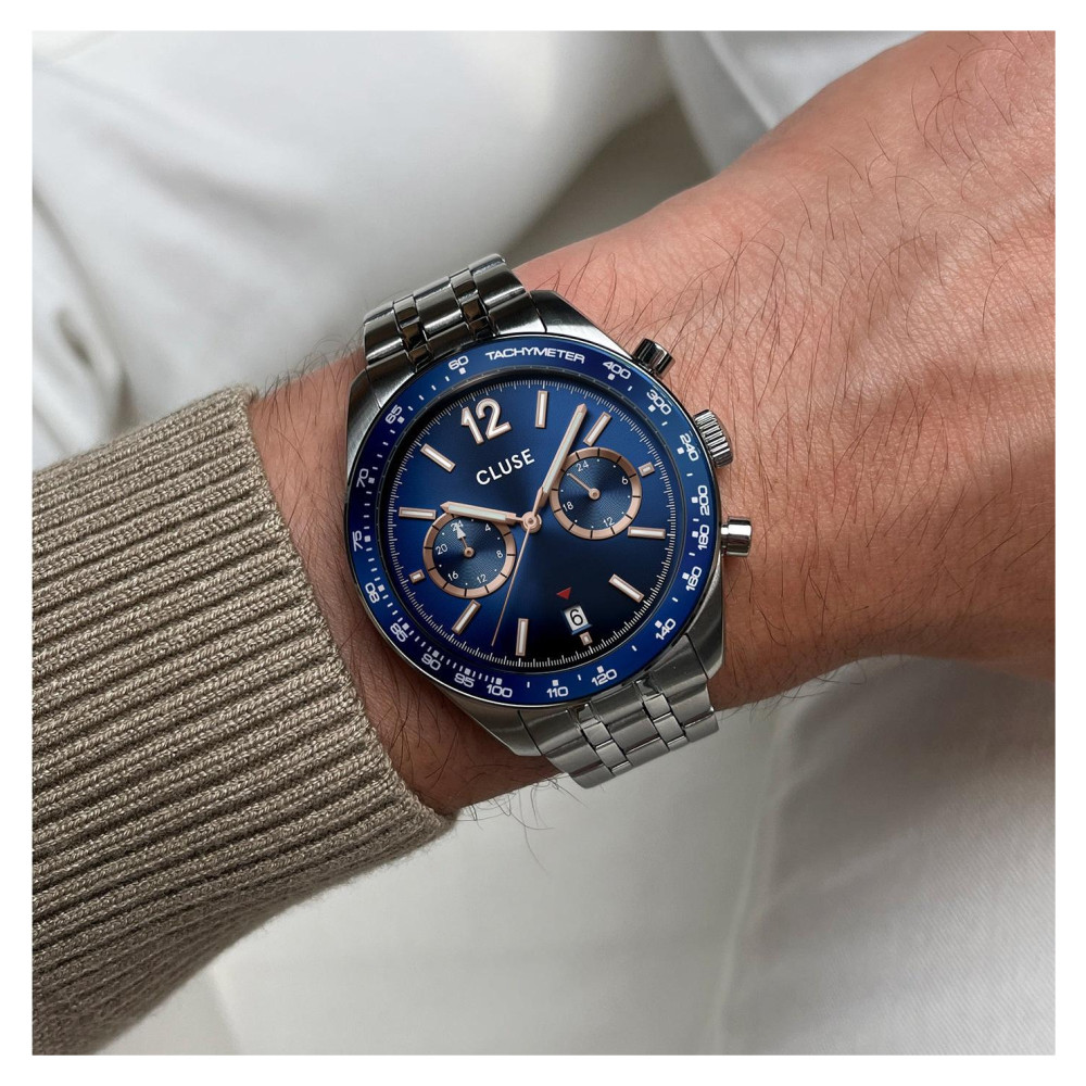 Cluse CW25601 Aravis Dual Timer Steel Blue Silver - zegarek męski 9