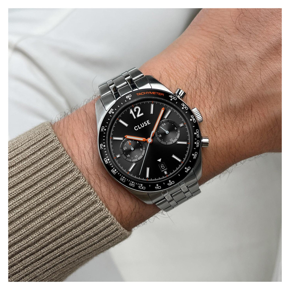 Cluse CW25603 Aravis Dual Timer Steel Black Silver - zegarek męski 9