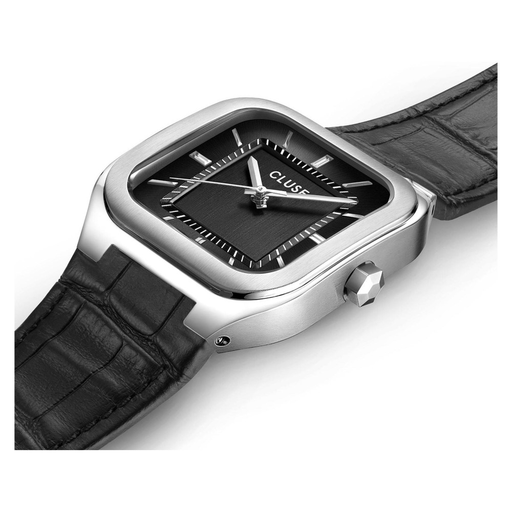 Cluse CW25703 Quadrus Leather Black Silver - zegarek męski 7