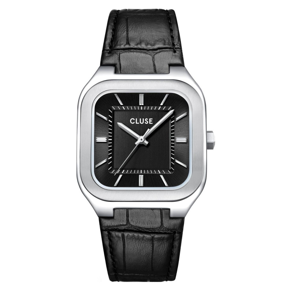 Cluse CW25703 Quadrus Leather Black Silver - zegarek męski 1