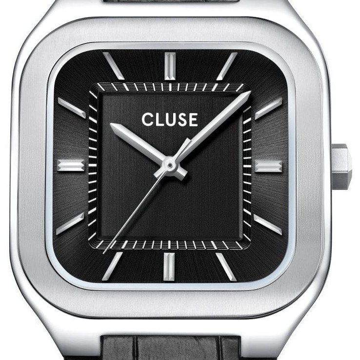 Cluse CW25703 Quadrus Leather Black Silver - zegarek męski 2