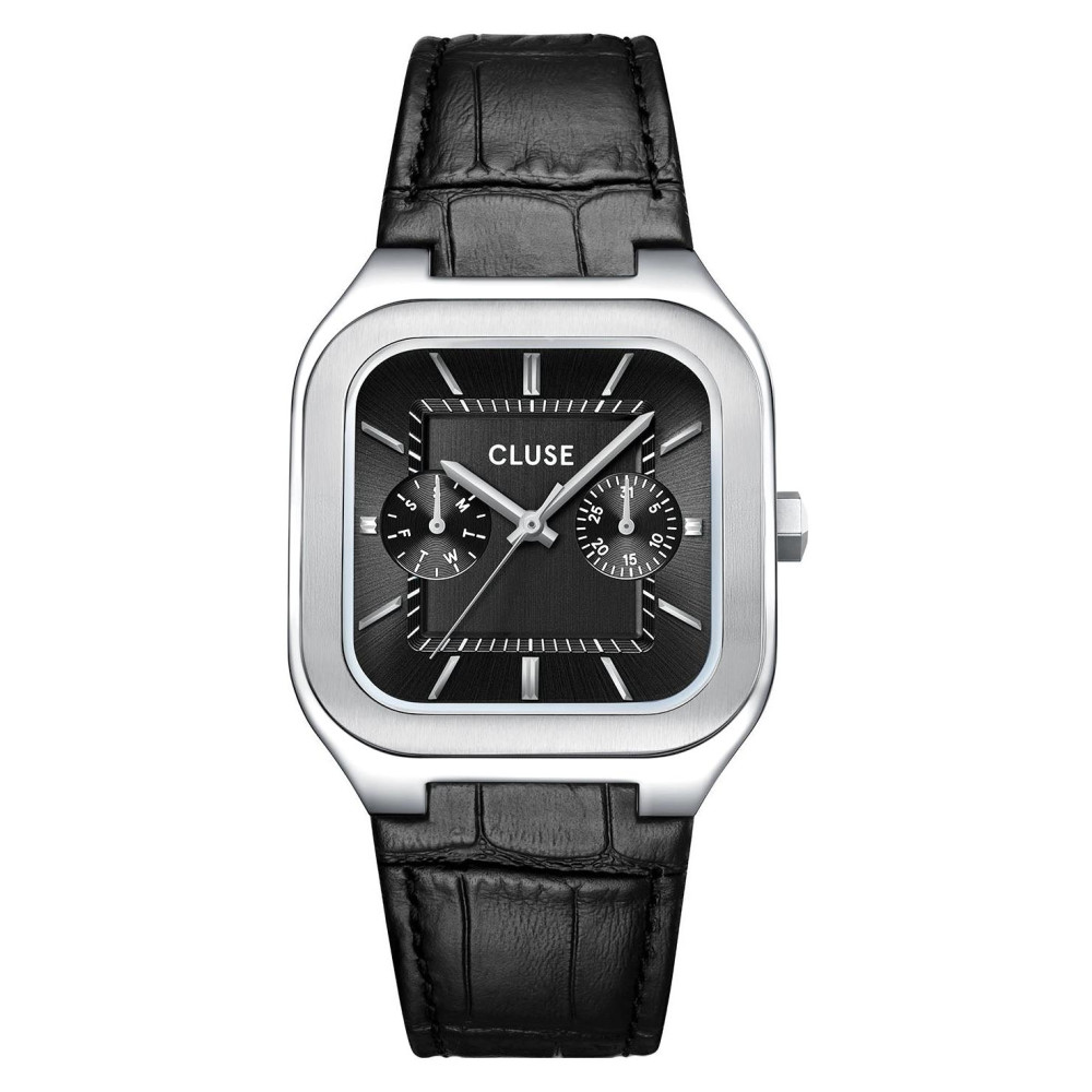 Cluse CW26203 Quadrus Multifunction Leather Black Silver - zegarek męski 1