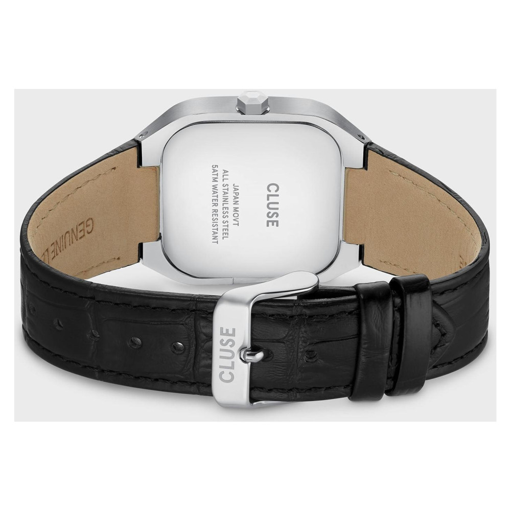 Cluse CW26203 Quadrus Multifunction Leather Black Silver - zegarek męski 8