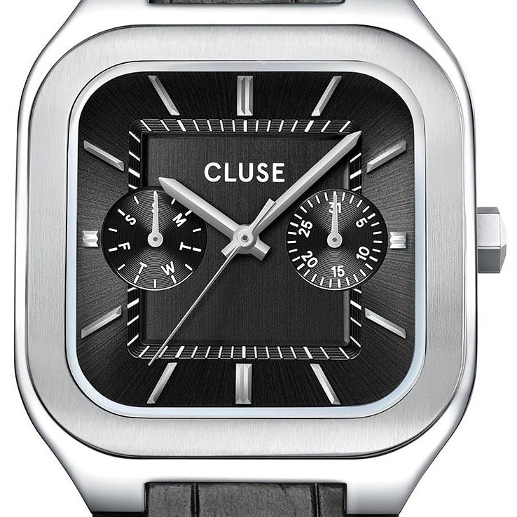 Cluse CW26203 Quadrus Multifunction Leather Black Silver - zegarek męski 2