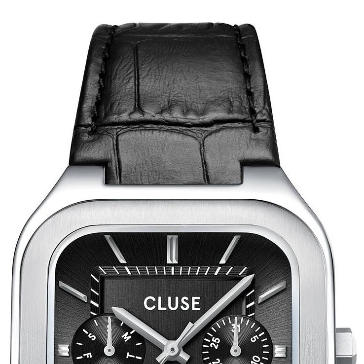 Cluse CW26203 Quadrus Multifunction Leather Black Silver - zegarek męski 3