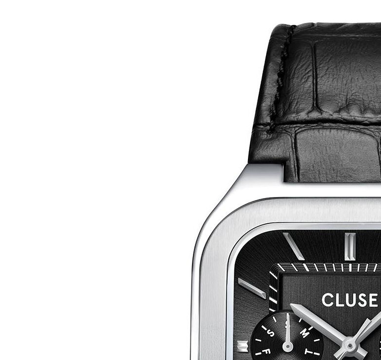 Cluse CW26203 Quadrus Multifunction Leather Black Silver - zegarek męski 4