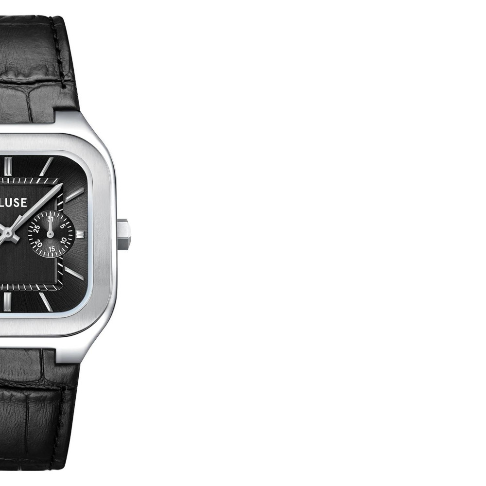 Cluse CW26203 Quadrus Multifunction Leather Black Silver - zegarek męski 6