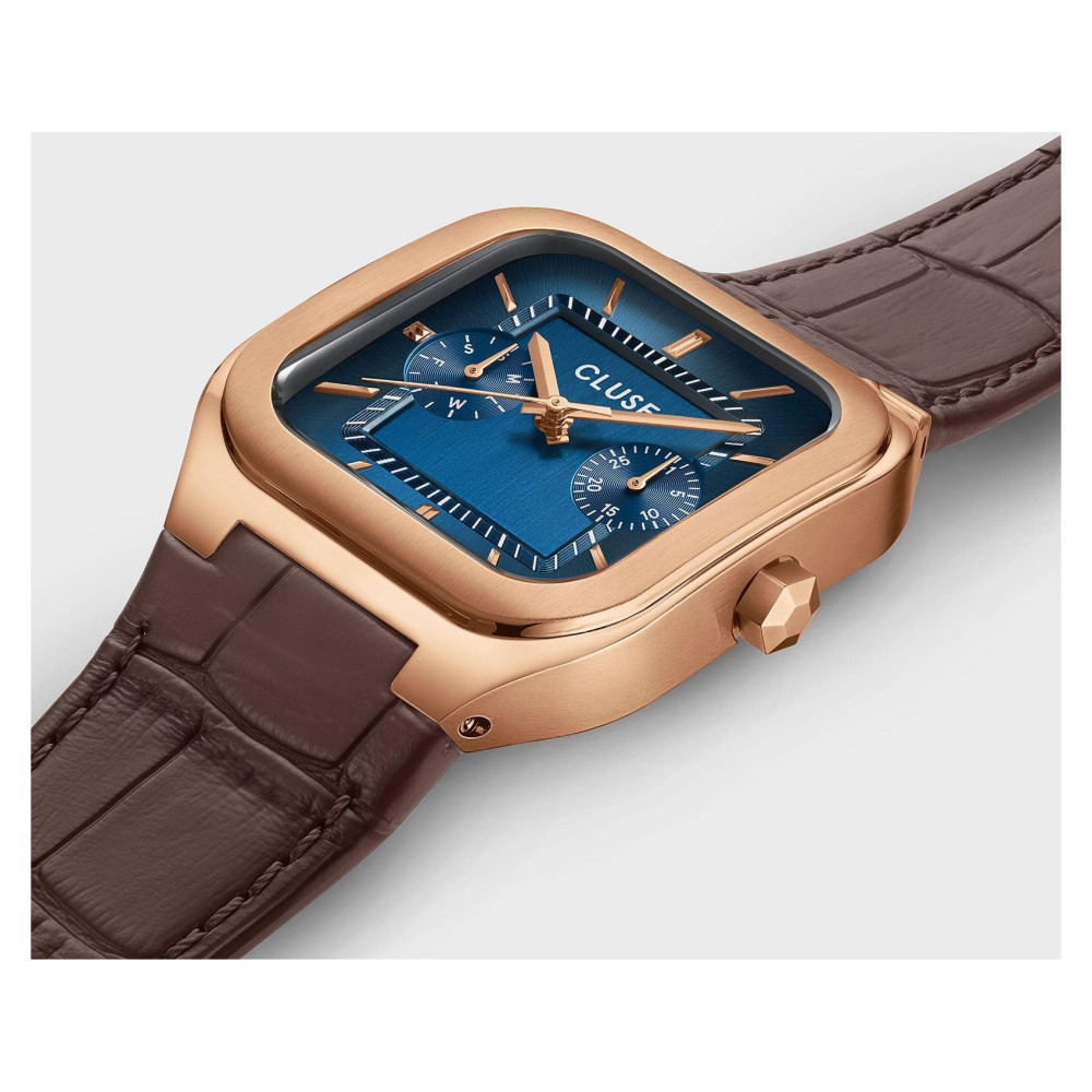 Cluse CW26204 Quadrus Multifunction Leather Blue Rose Gold - zegarek męski 7