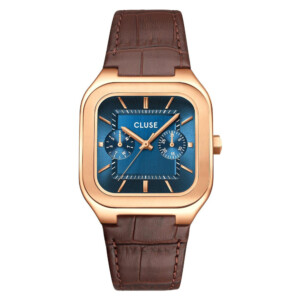Cluse CW26204 Quadrus Multifunction Leather Blue Rose Gold - zegarek męski