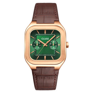 Cluse CW26205 Quadrus Multifunction Leather Green Rose Gold - zegarek męski