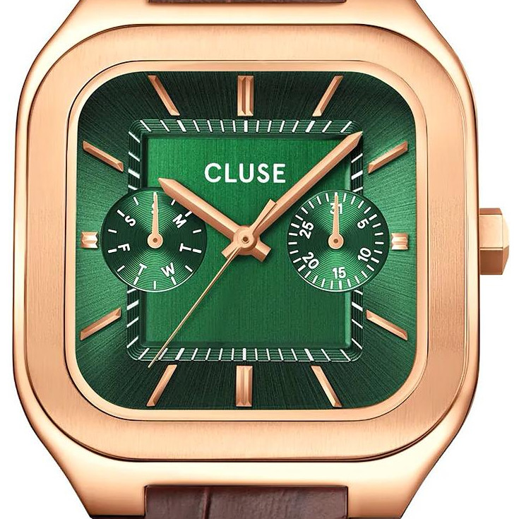 Cluse CW26205 Quadrus Multifunction Leather Green Rose Gold - zegarek męski 2