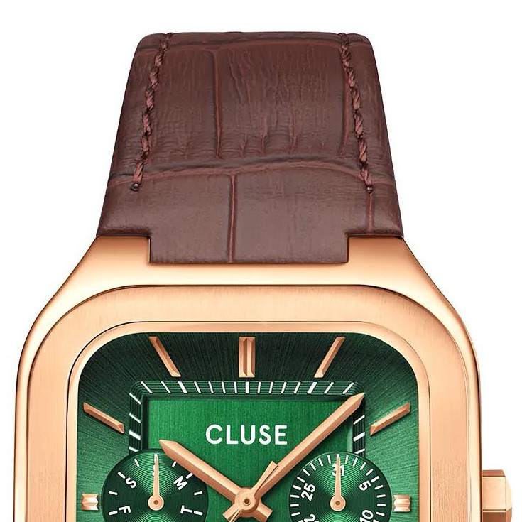 Cluse CW26205 Quadrus Multifunction Leather Green Rose Gold - zegarek męski 3