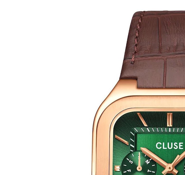 Cluse CW26205 Quadrus Multifunction Leather Green Rose Gold - zegarek męski 4