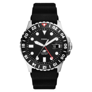 Fossil FS6036 BLUE GMT Black Silicone Strap 46mm - zegarek męski