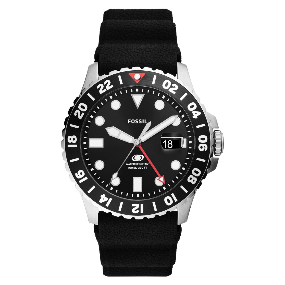 Fossil FS6036 BLUE GMT Black Silicone Strap 46mm - zegarek męski 1
