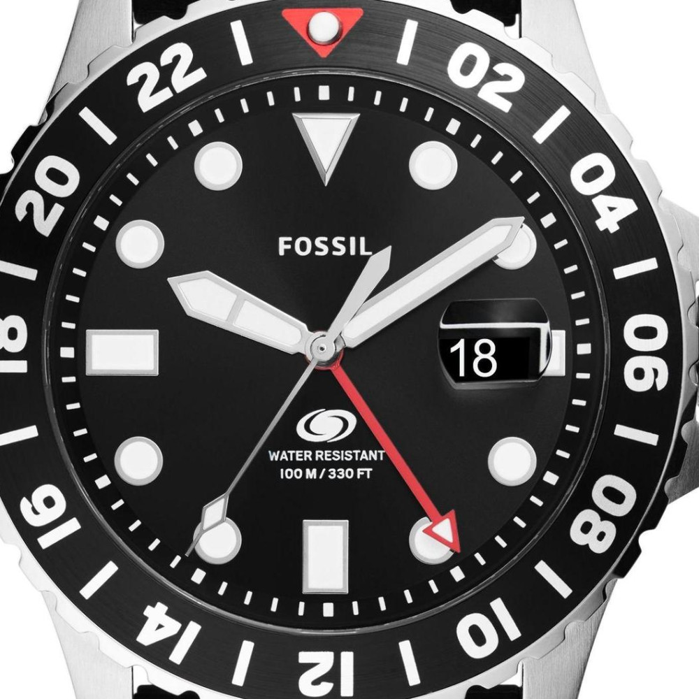 Fossil FS6036 BLUE GMT Black Silicone Strap 46mm - zegarek męski 2